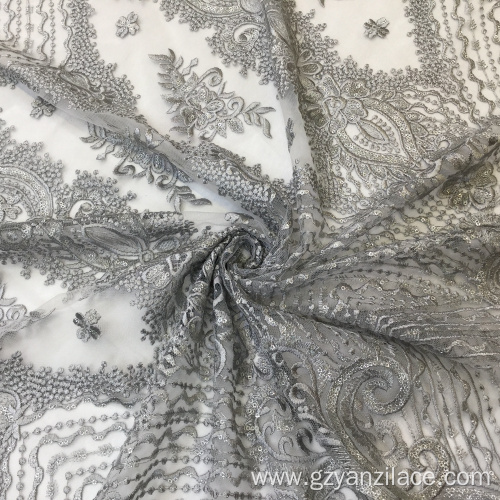 Gray Shine Sequin Flower Embroidery Fabrics